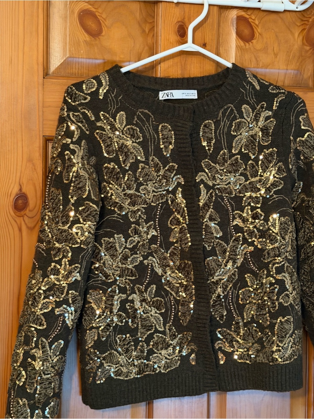 Zara Black Cardigan with Gold Sequin Floral Embroidery